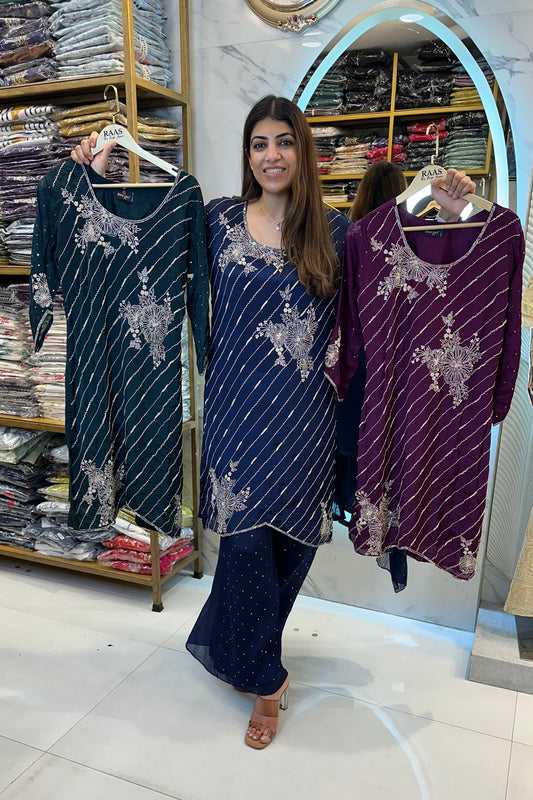 3pc Chinon Partywear Suit Paired With Sharara