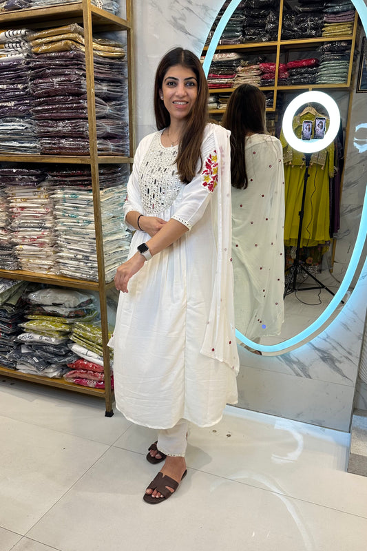 3pc Cotton A-Line Suit Paired With Pants