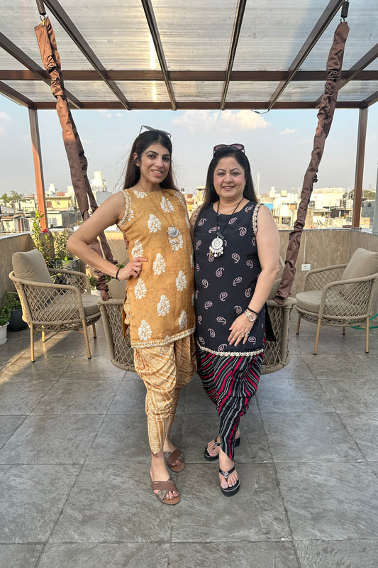 2pc Cotton-Muslin Sleeveless Co-ors Set Paired With Dhoti Pants