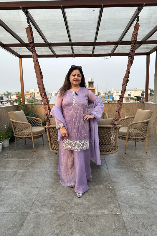 3pc Partywear Pakistani Suit With Divider Plazzo