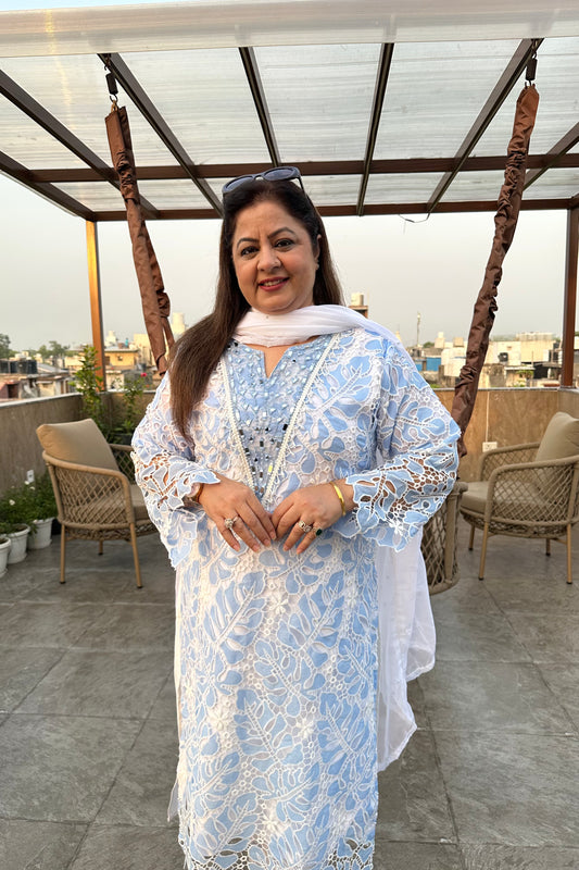 3pc Schiffli Cotton Pakistani Suit With Dupatta
