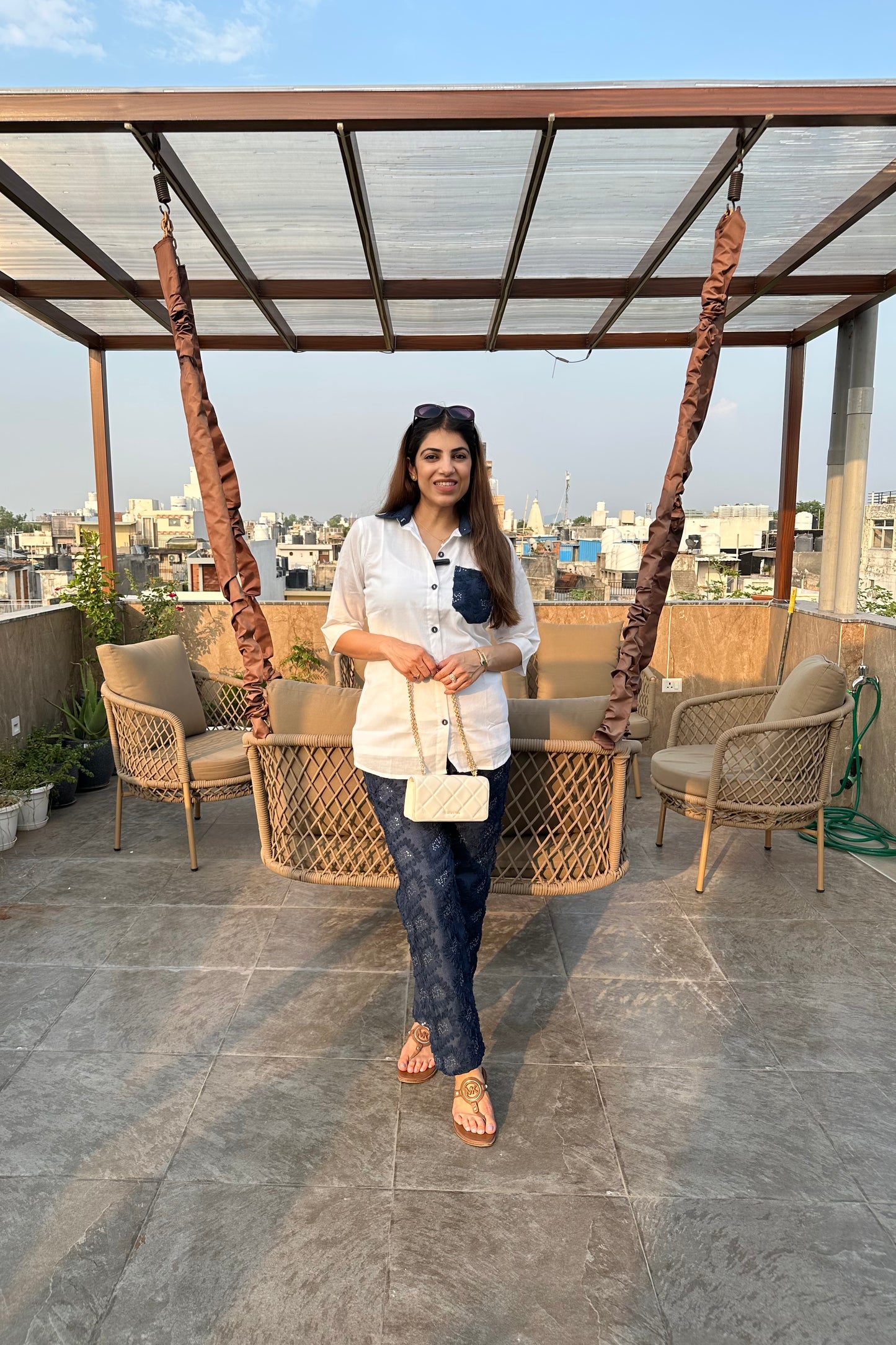 2pc Cotton Embroidered Co-ord Set Paired With Denim Pants