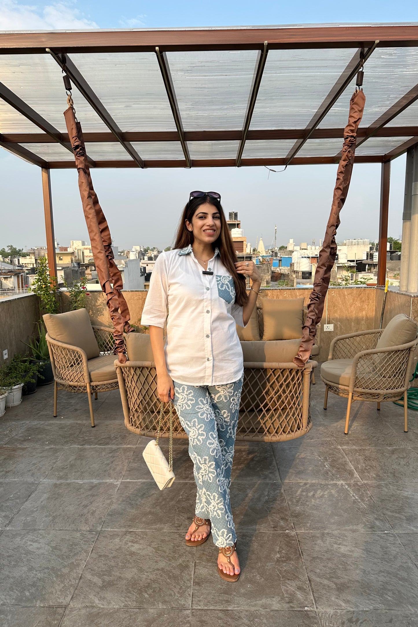 2pc Cotton Embroidered Co-ord Set Paired With Denim Pants