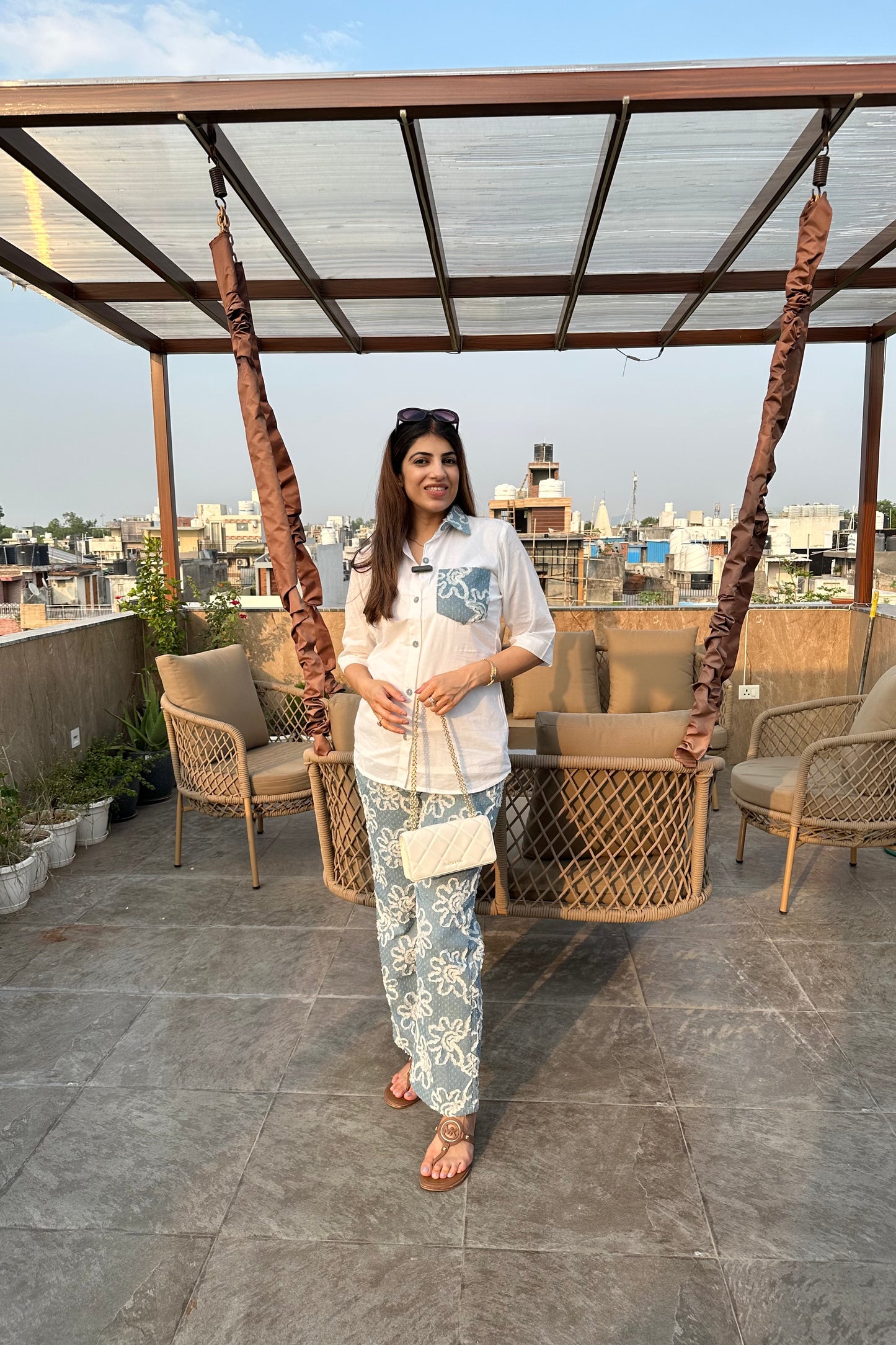 2pc Cotton Embroidered Co-ord Set Paired With Denim Pants