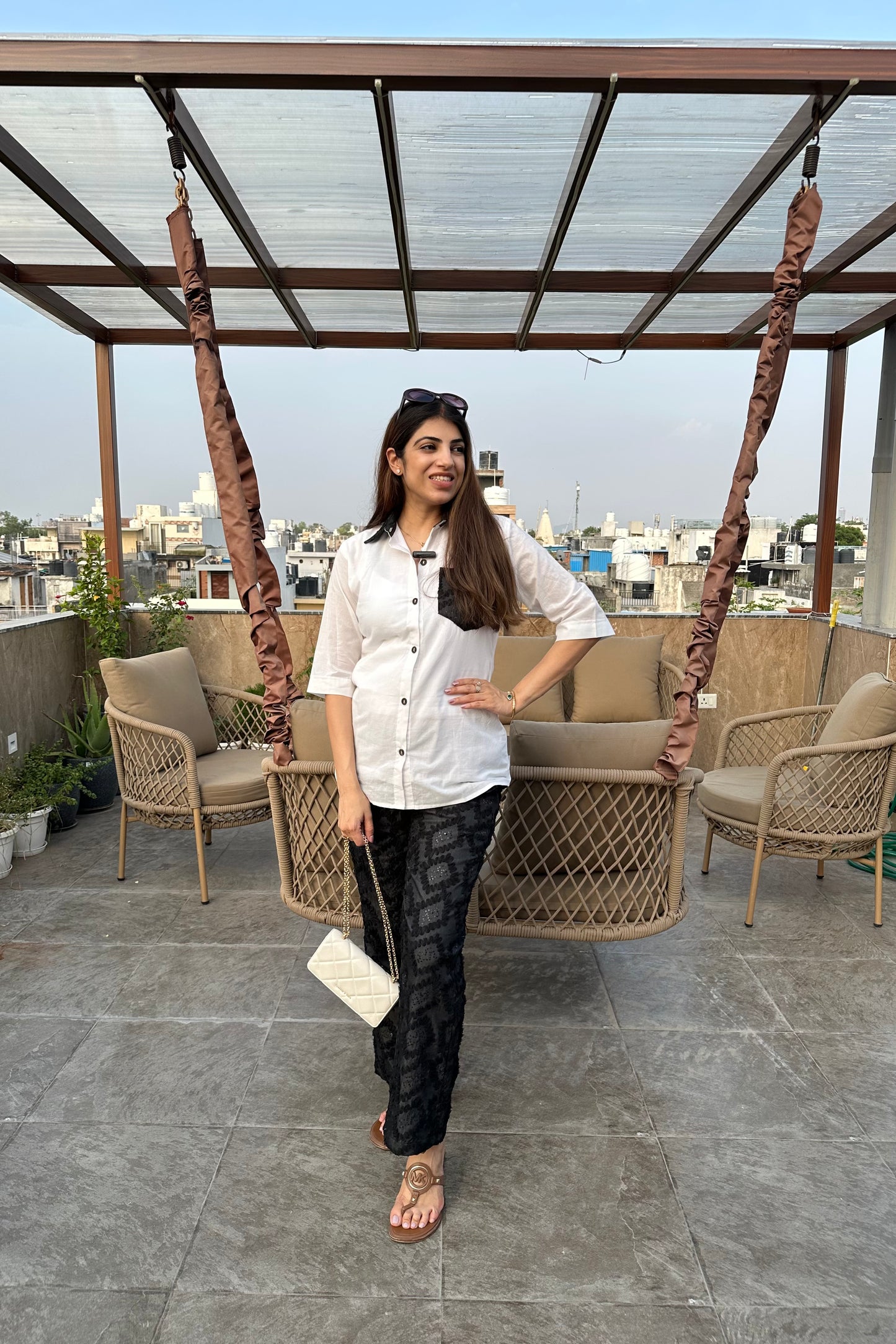 2pc Cotton Embroidered Co-ord Set Paired With Denim Pants