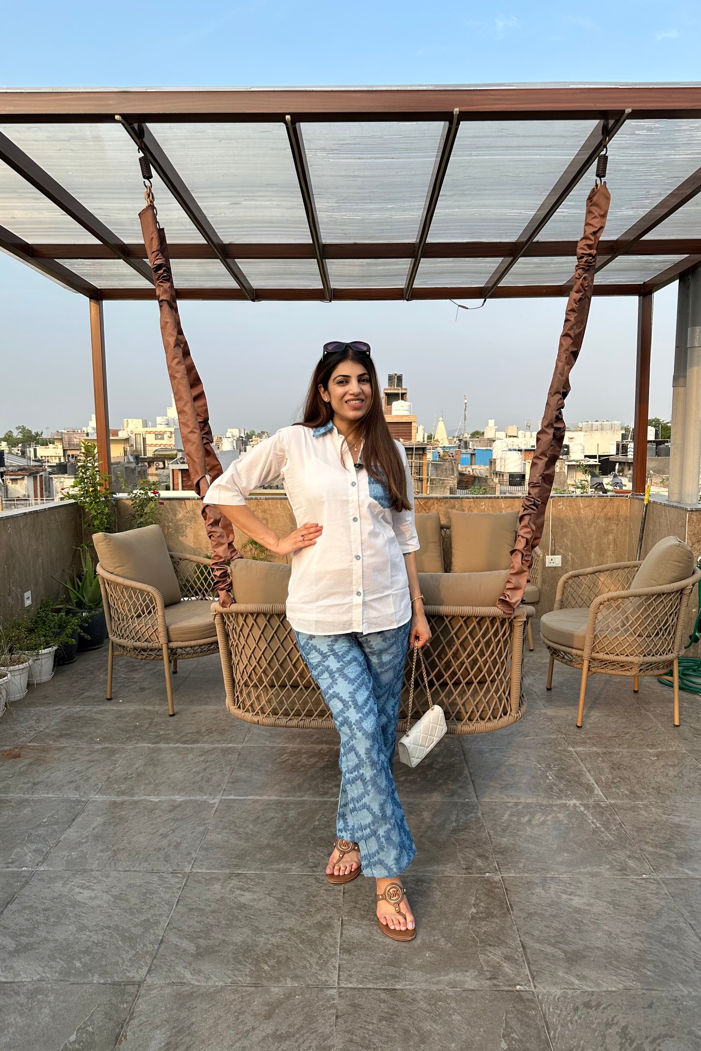 2pc Cotton Embroidered Co-ord Set Paired With Denim Pants
