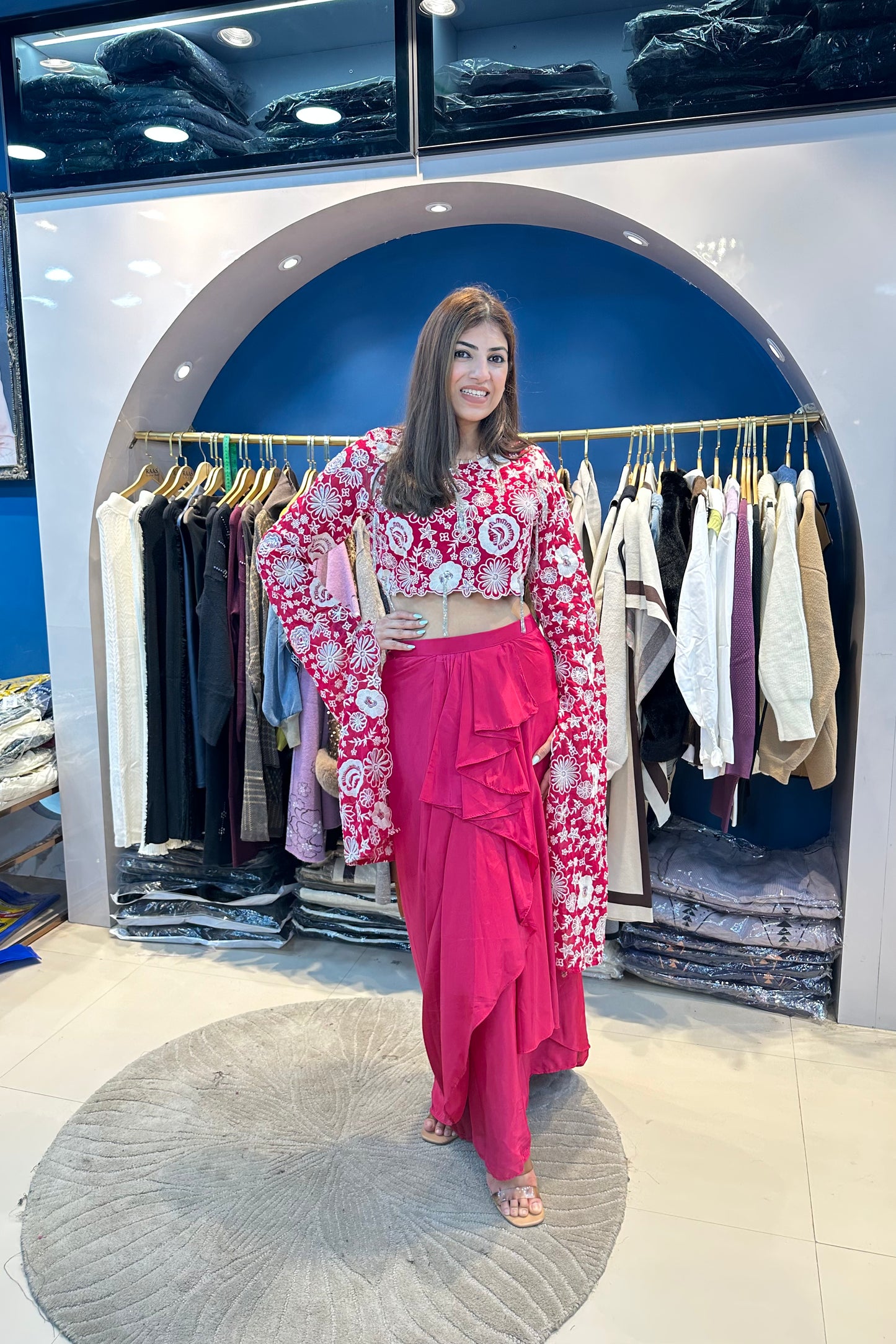 2pc Partywear Indo-wester Paired With Drape Skirt