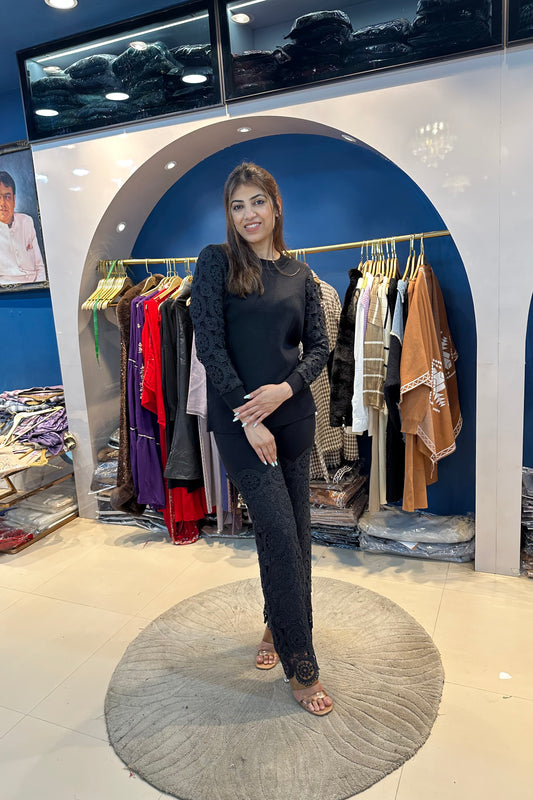 2pc Woolen Co-ord Set With Crochet Sleeves