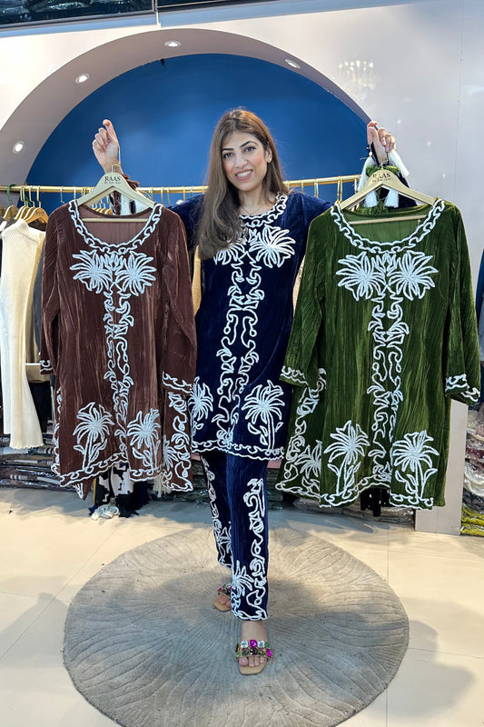 2pc Velvet Pakistani Co-ord Set With Potli
