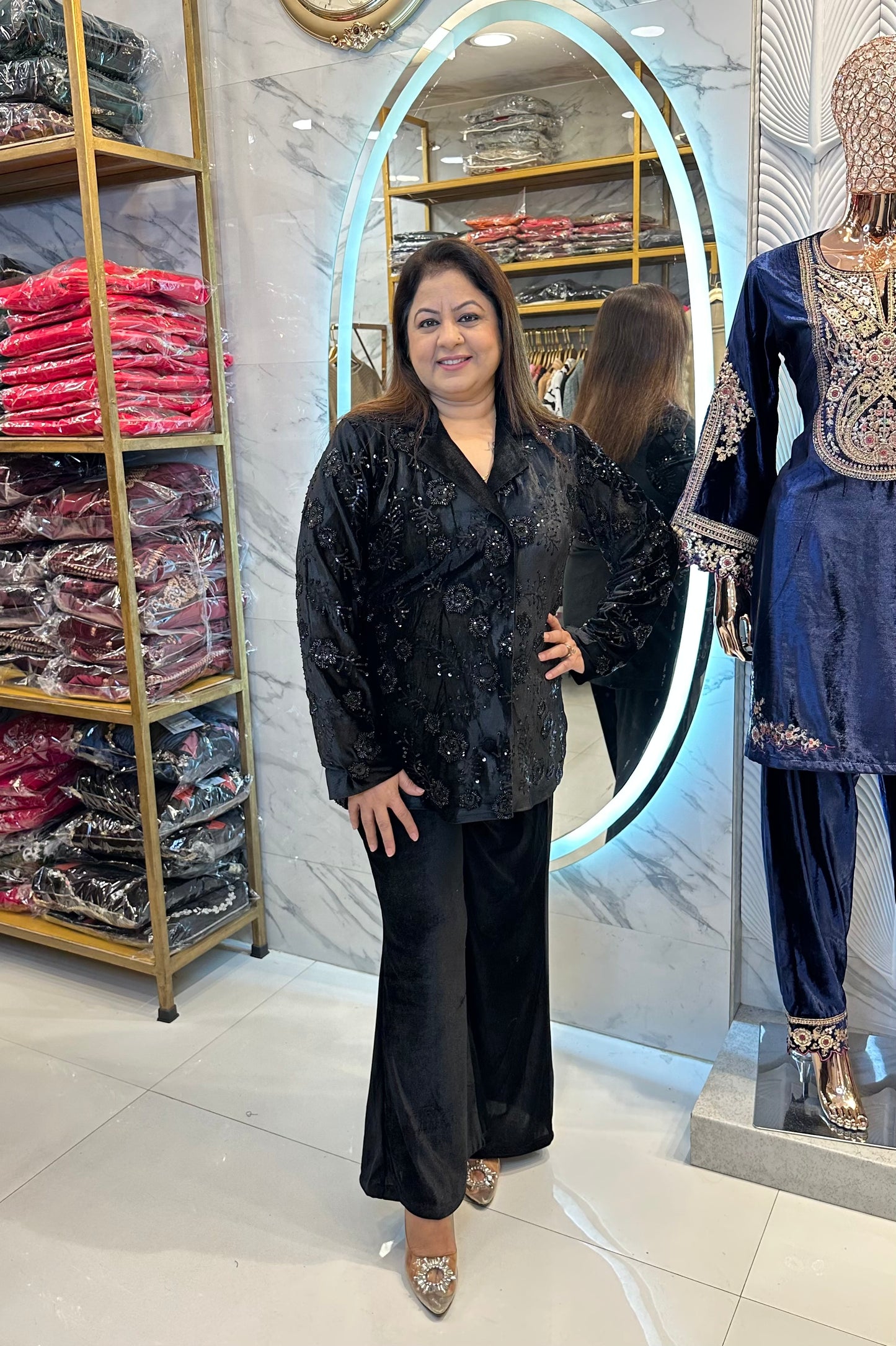 2pc Velvet Partywear Indo-wesstern Blazer Set