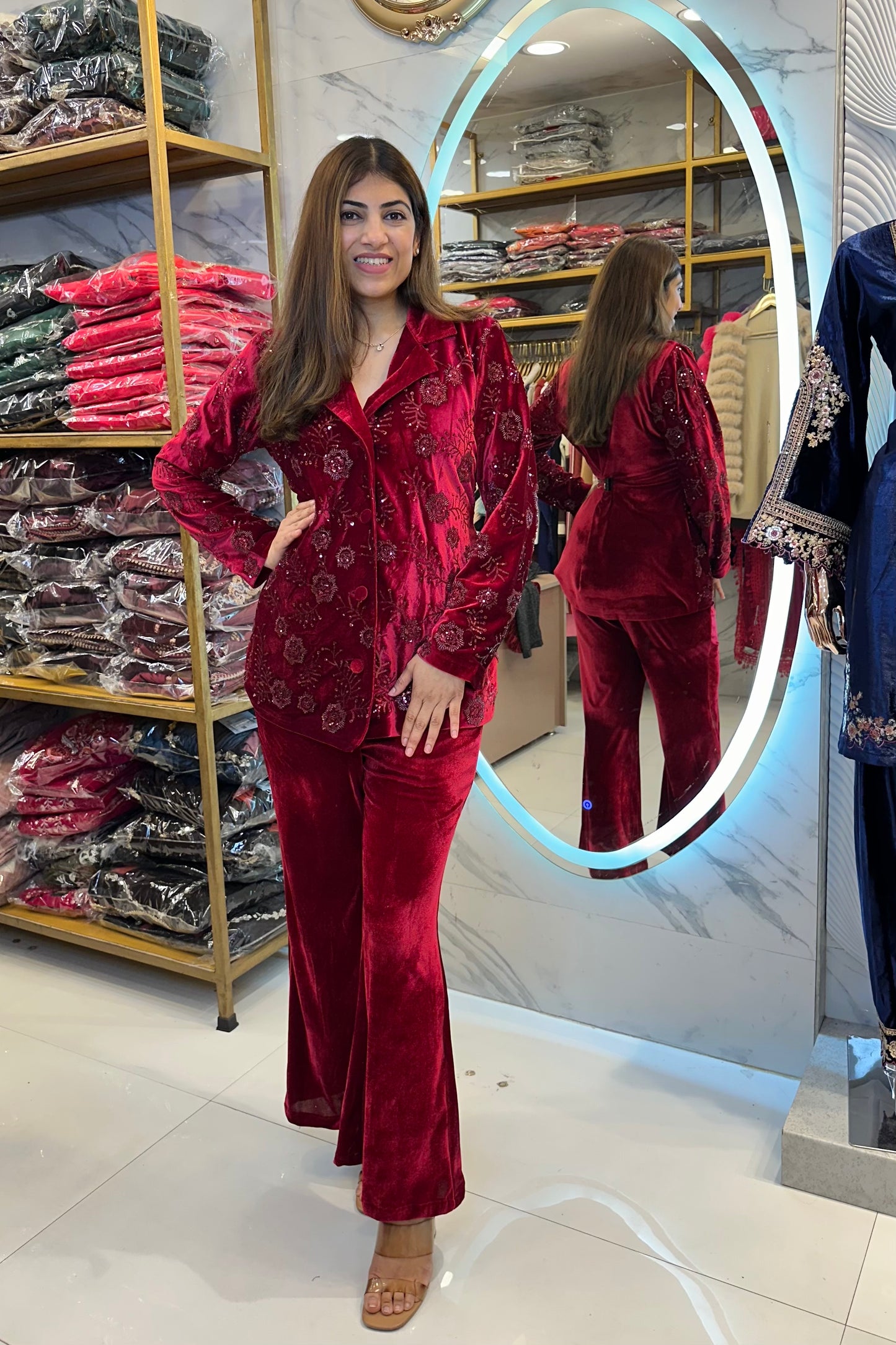 2pc Velvet Partywear Indo-wesstern Blazer Set