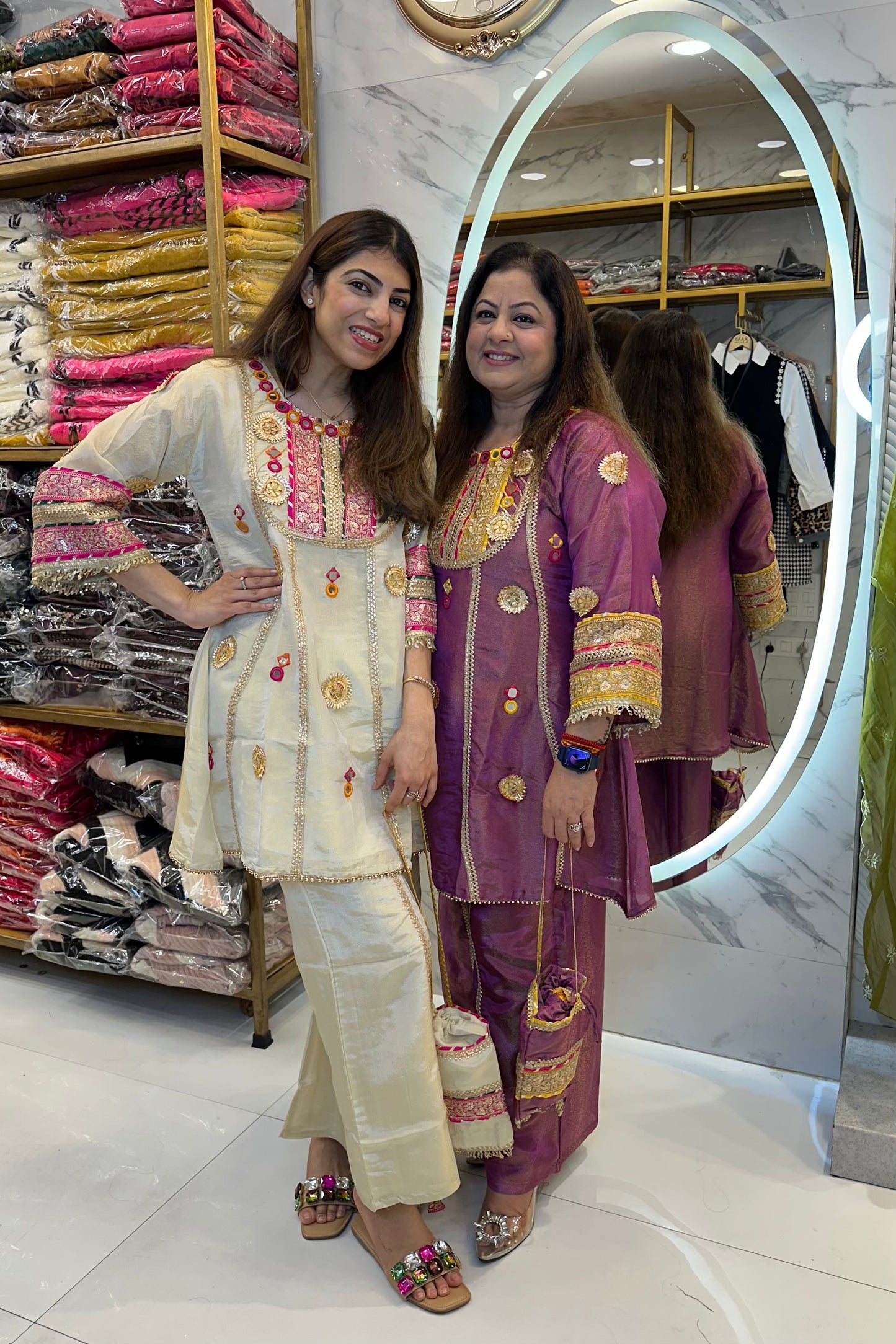2pc Shimmer Tissue Fabric Partywear Co-ord Set With Potli