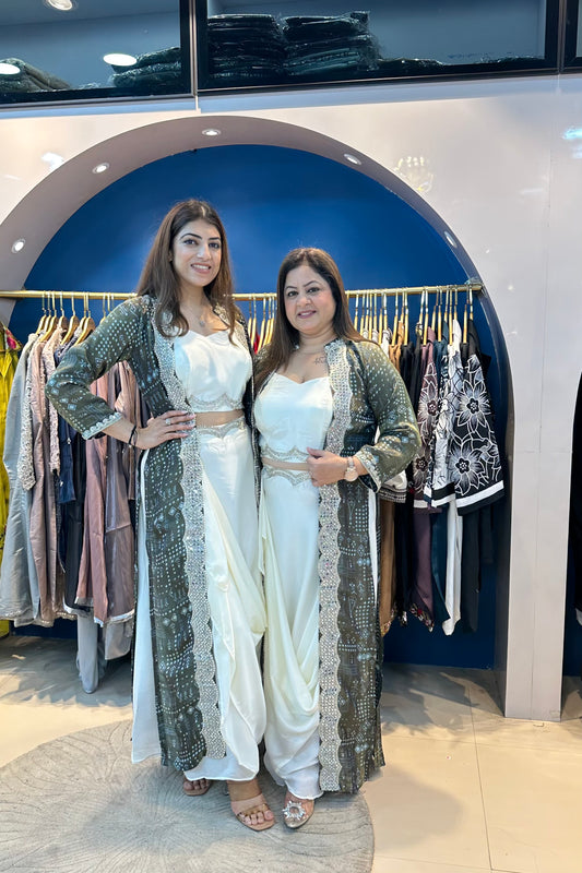 3pc Partywear Indo-western Paired With Drape Skirt