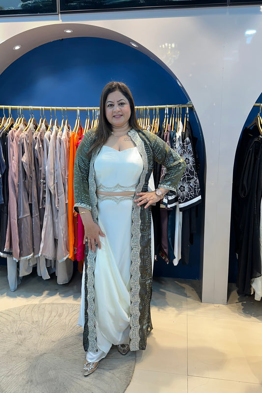 3pc Partywear Indo-western Paired With Drape Skirt