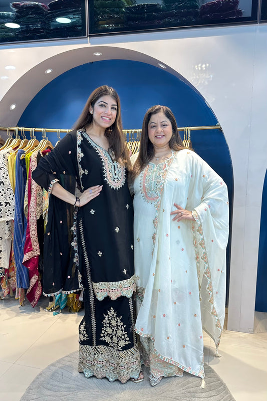 3pc Partywear Suit With Heavy Sharara