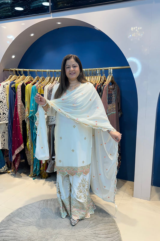 3pc Partywear Suit With Heavy Sharara