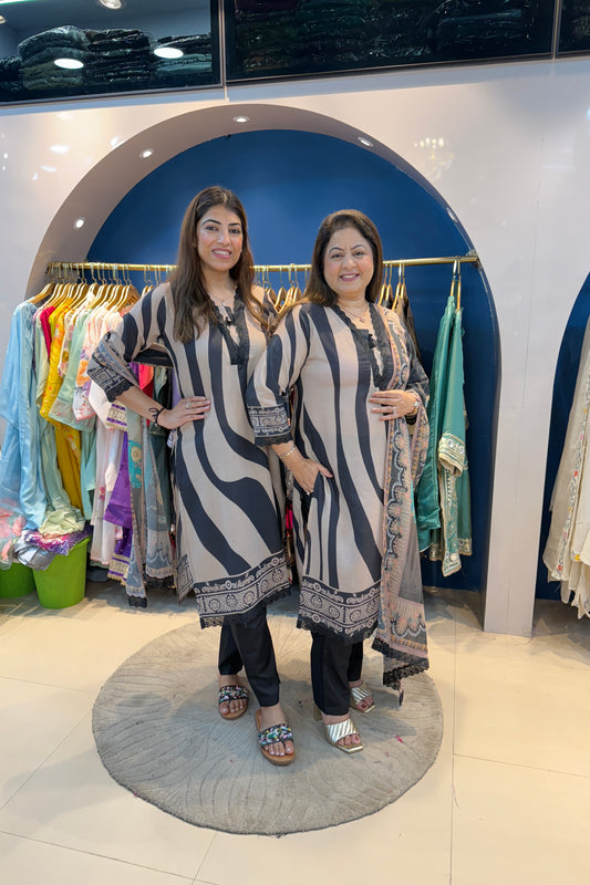 3pc Cotton Muslin Suit With Printed Dupatta