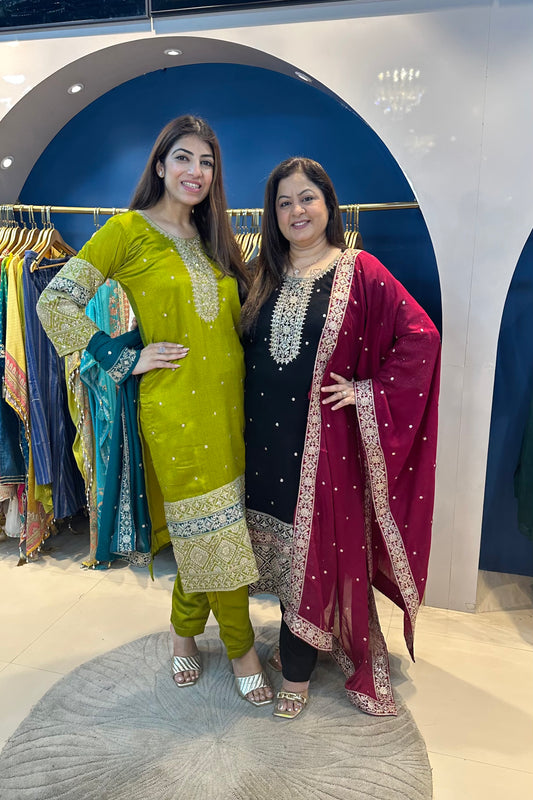 3pc Partner Suit With Heavy Contrast Dupatta