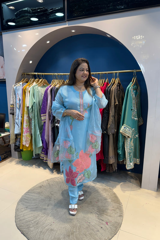 3pc Organza Suit With Organza Dupatta