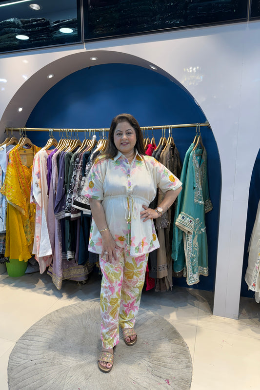 2pc Khadi Cotton Co-ord Set With Printed pants