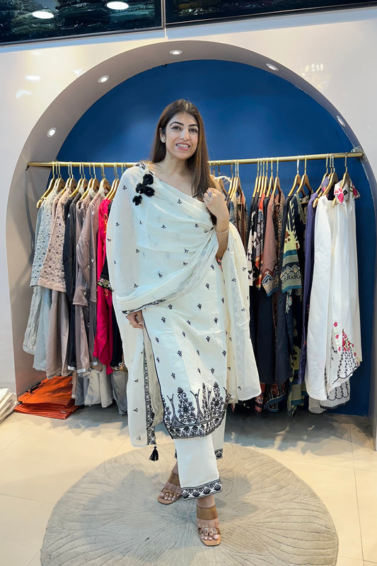 3pc Cotton Suit Paired With Plazzo Pant