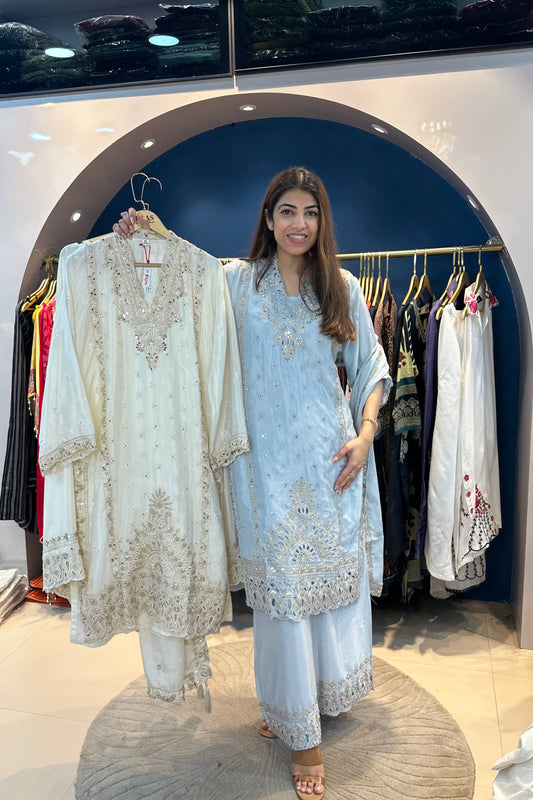 3pc Premium Silk Pakistani Sharara Suit