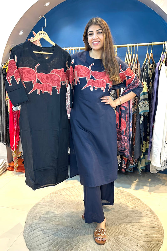 3pc Cotto-Muslin Suit With Printed Dupatta