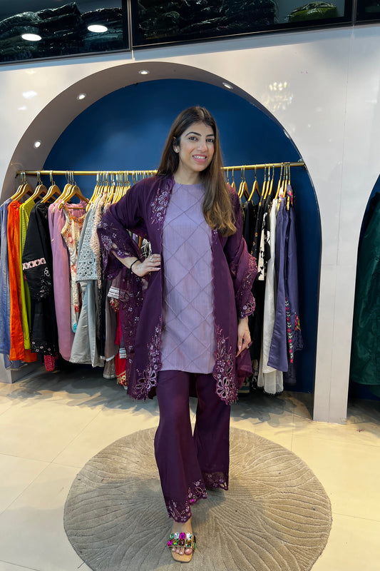 4pc Partywear Pakistani Suit With Organza Dupatta Paired With Bell Bottom Pants