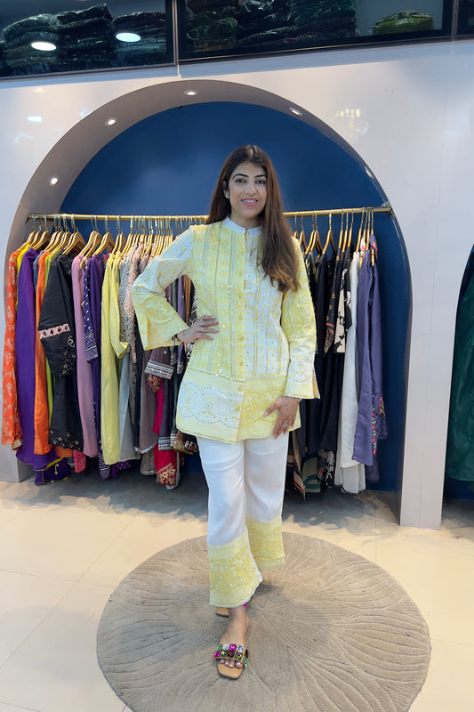 2pc Cotton Chikan-kari Co-ord Set With Pakistani Sleeves