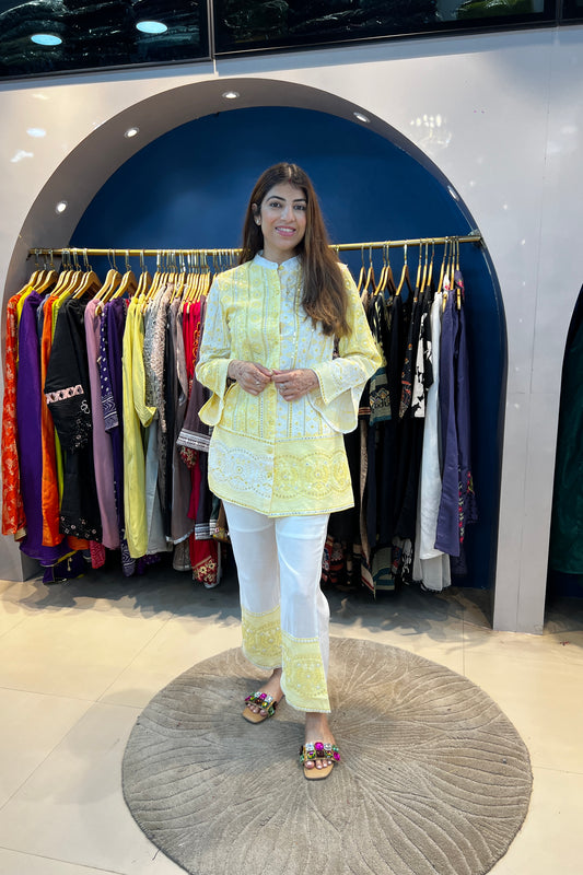 2pc Cotton Chikan-kari Co-ord Set With Pakistani Sleeves