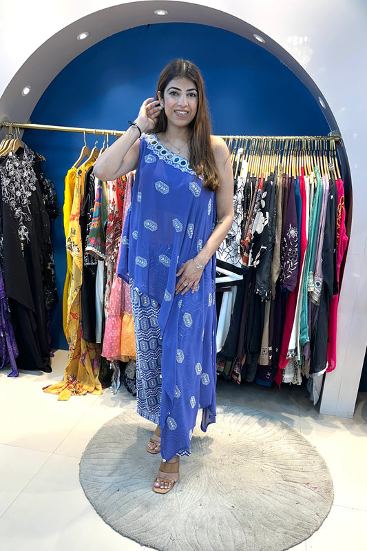 2pc Partywear Indo-western Set Paired With Bell-bottom Pants