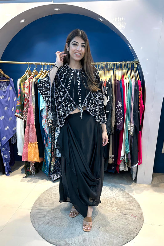 3PC Partywear Indo-western Set Paired With Drape Skirt