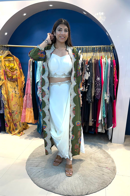 3pc Partywear Indo-western Paired With Drape Skirt
