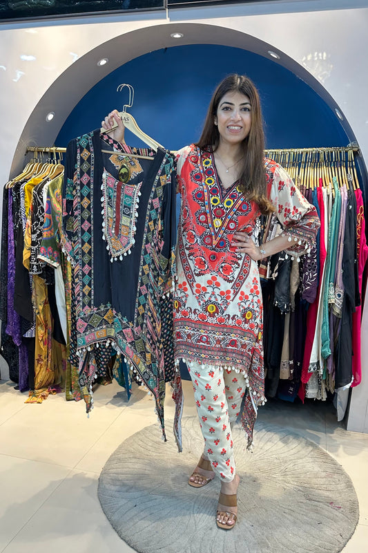 2pc C-cut Partywear Indo-western Set Paired With Pants