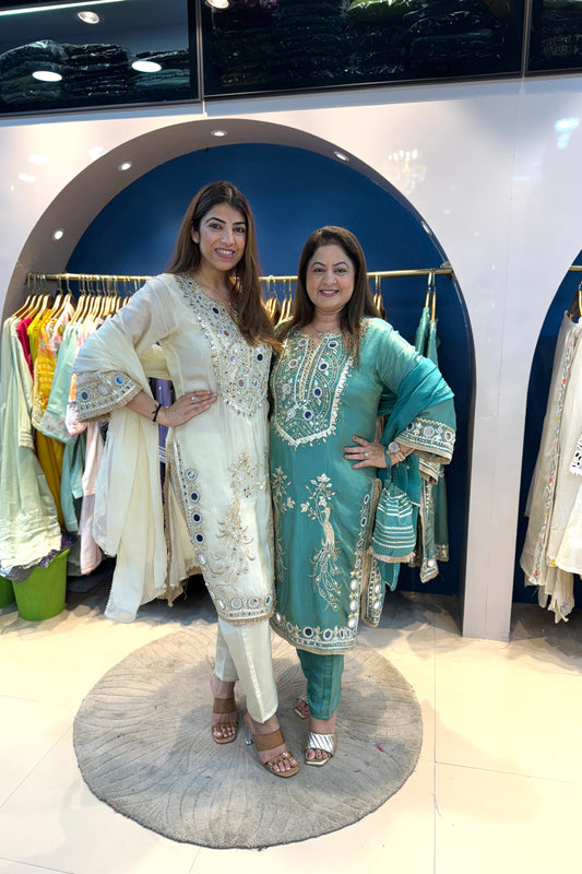 3pc Shimmer Tissue Partywear Pakistani Suit With Potli