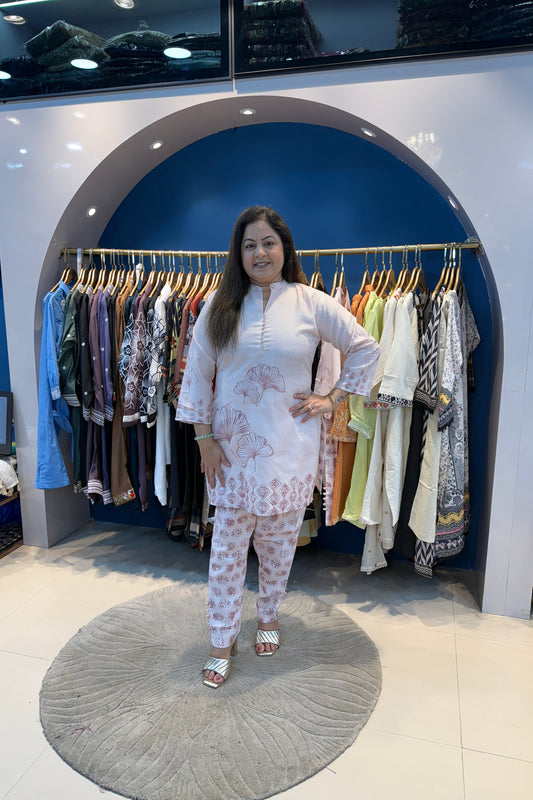 2pc Cotton Co-ord Set With Printed Pants