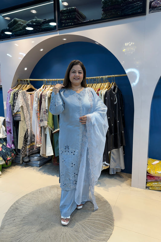 3pc Pakistani Partywear Suit With Organza Dupatta