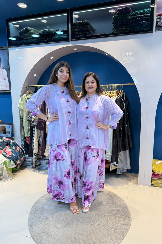 3pc Indowestern Set With Printed Inner Bust Air And Paired With Printed Floral Plazzo