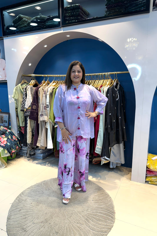 3pc Indowestern Set With Printed Inner Bust Air And Paired With Printed Floral Plazzo