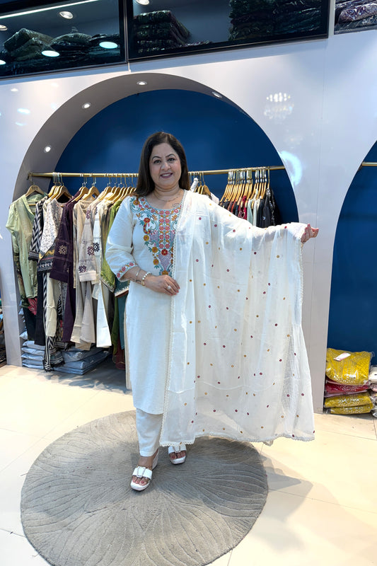 3pc Khadi Cotton Suit With Mull-Cotton Dupatta