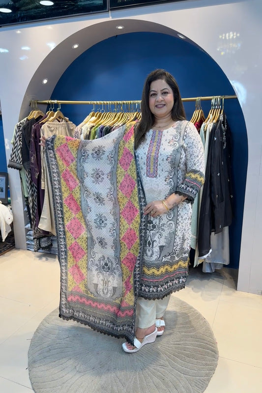 3pc Cotton Pakistani Suit With Digital Printed Dupatta