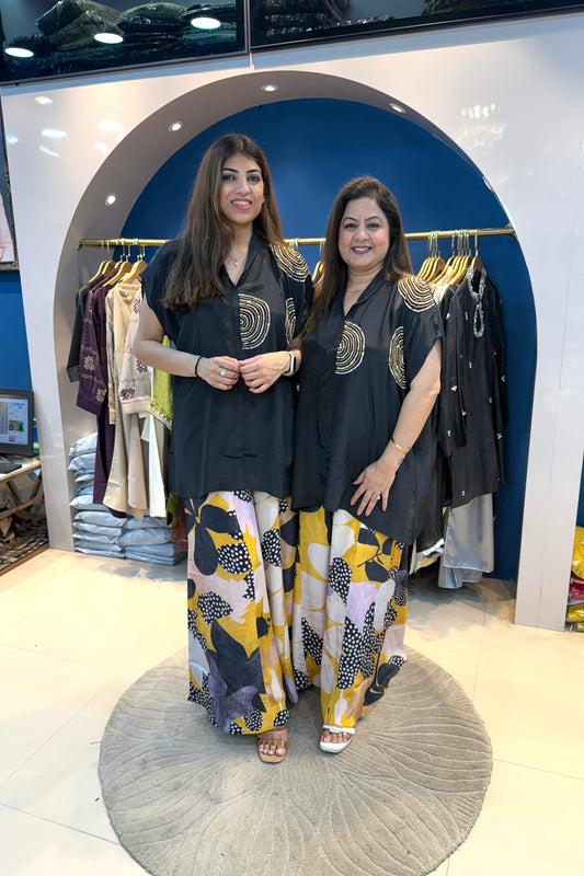 2pc Partywear Crepe Indo-western Set Paired With Floral Plazzo