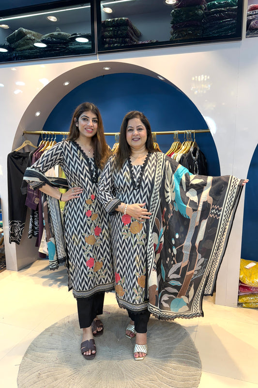 3pc Cotton-Muslin Pakistani Suit With Digital Printed Dupatta