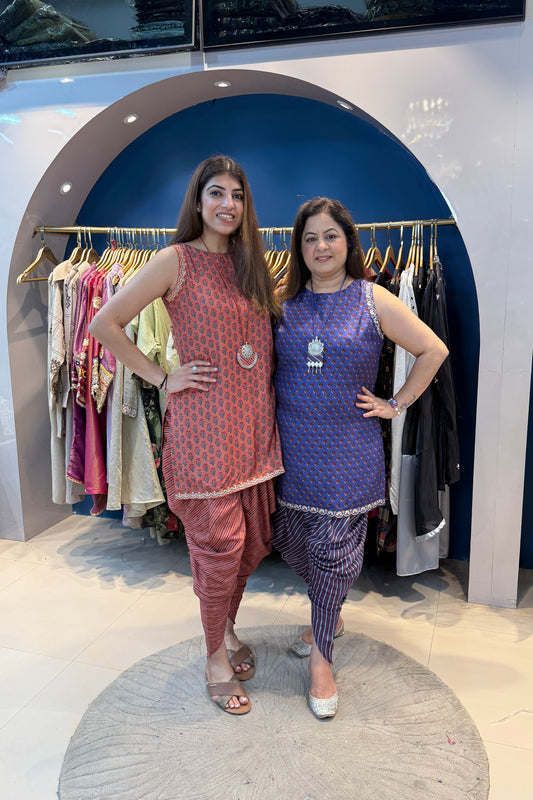 2pc Cotton-Muslin Sleeveless Co-ors Set Paired With Dhoti Pants