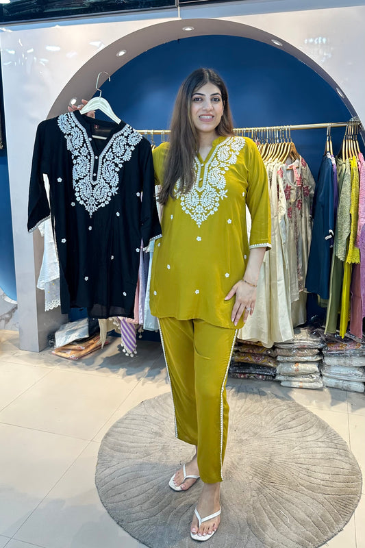 2pc Cotton-Royan Embroidered Co-ord Set