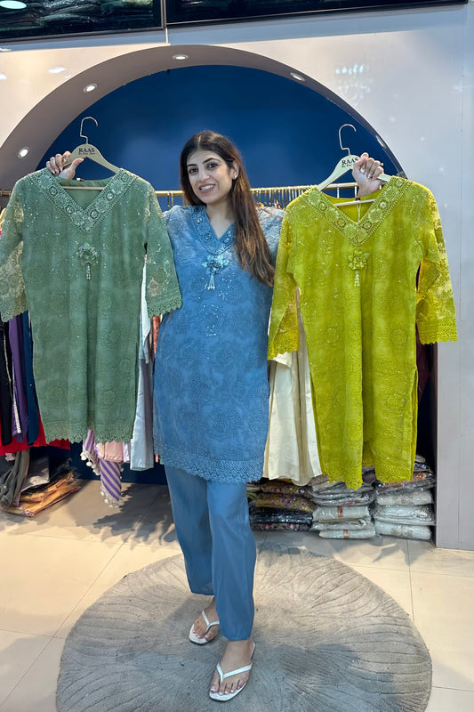 2pc Schiffli-Cotton Partywear Co-ord Set