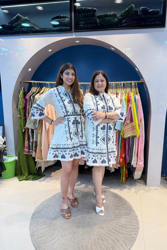 One-Piece Cotton Embroidered Dress With Belt