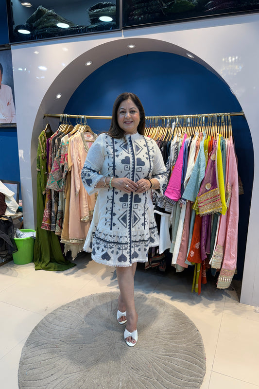 One-Piece Cotton Embroidered Dress With Belt