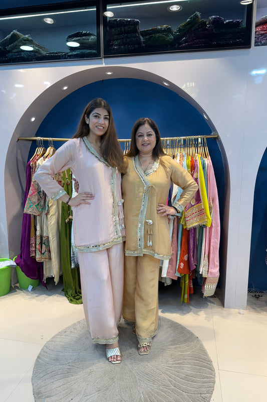2pc Shimmer Tisuue Partywear Angrakha Style Co-ord Style