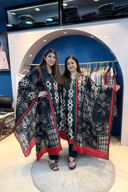 3pc Cotton-Muslin Suit With Printed Dupatta